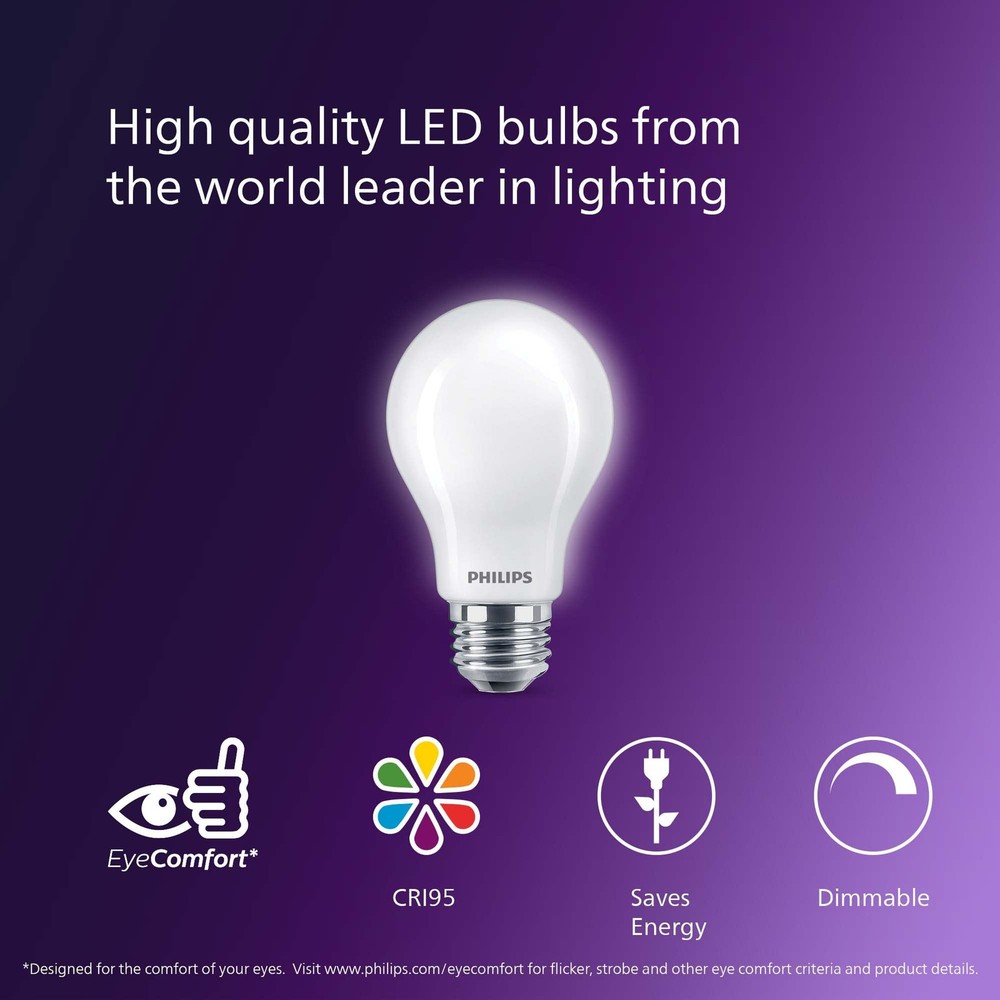 PHILIPS LED 60W A19 4Pack Ultra Definition Soft White LED Light Bulbs 2700K 8...