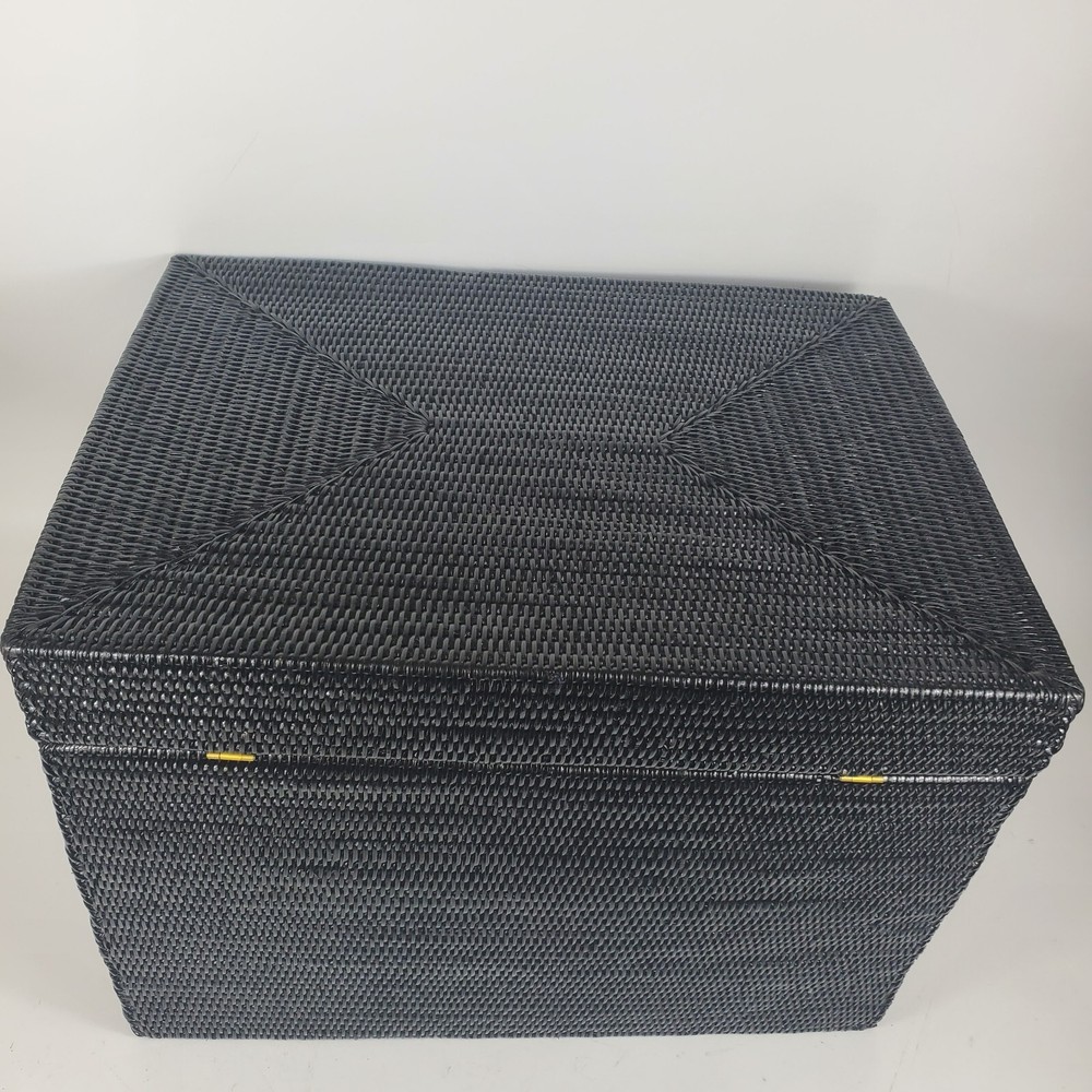 Pottery Barn Artifacts Rattan Rectangular Hinged Chest/Trunk 23x17x17 Black Read