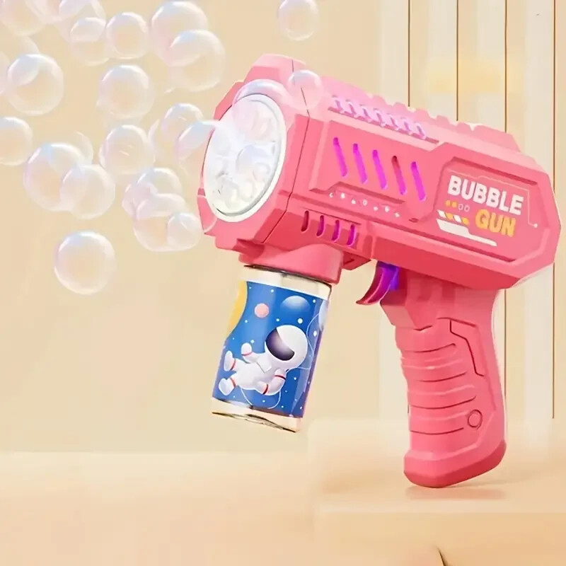 New Fully Automatic Space Bubble Machine Rocket 10 Hole Bubble Maker Toys PINK