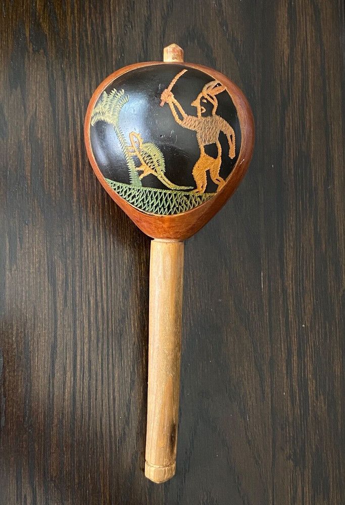 Handmade Maraca Shaker from Santomé with Carving Multicolor