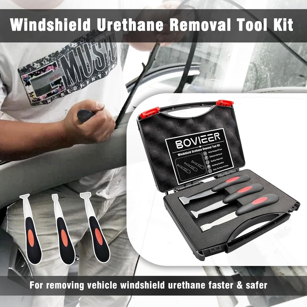 Windshield Urethane Scraper Tool Kit, Car Glass Bottom Glue Remover Tools, Winds