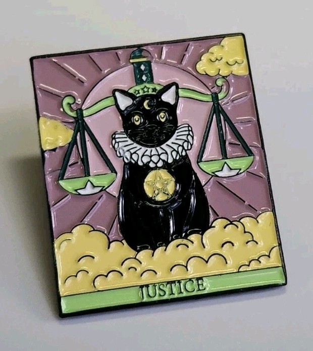 Black Cat Tarot Card Lapel Pin Justice