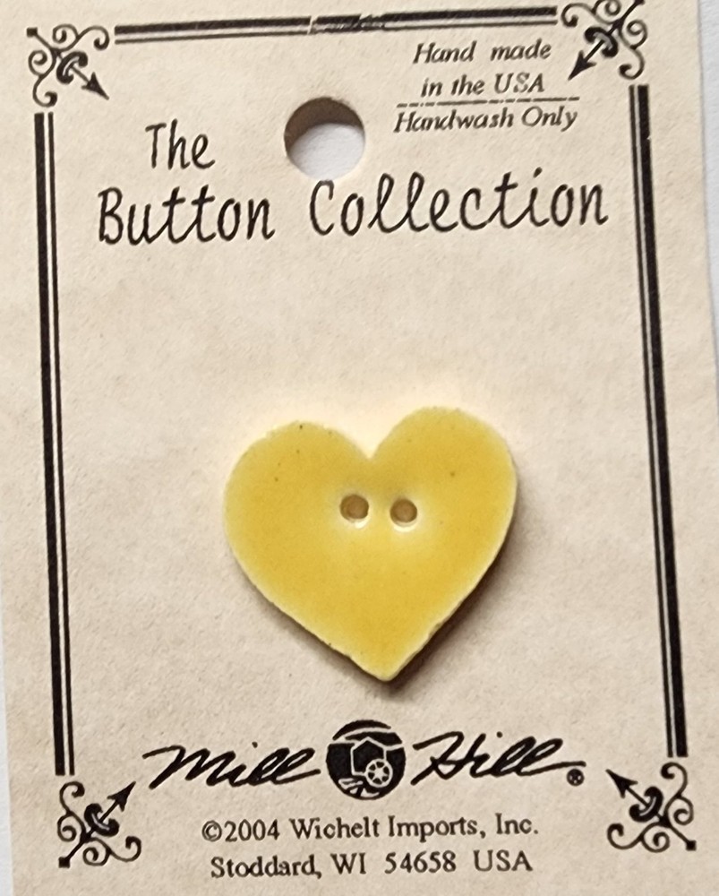DIY Mill Hill Ceramic Button - Small Bright Yellow Heart