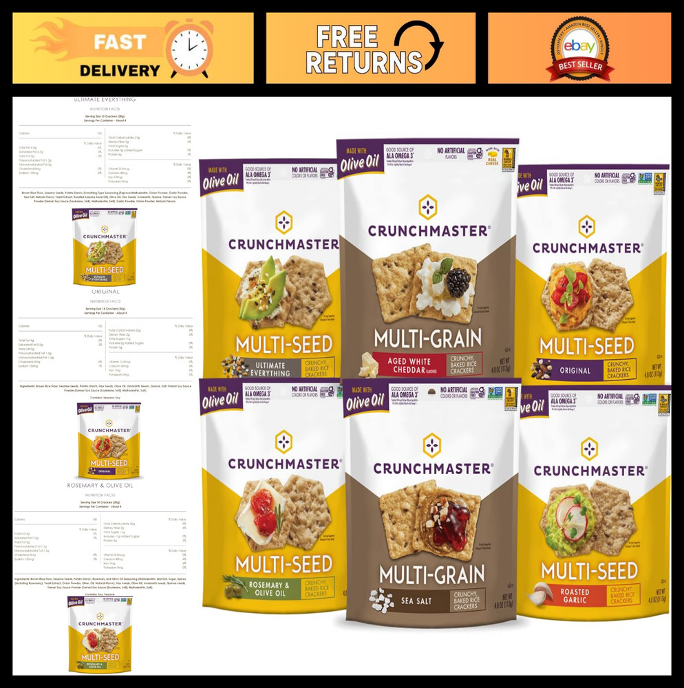 Multiseed & Multigrain Crackers Variety Pack – Original, Rosemary, Garlic, Chedd