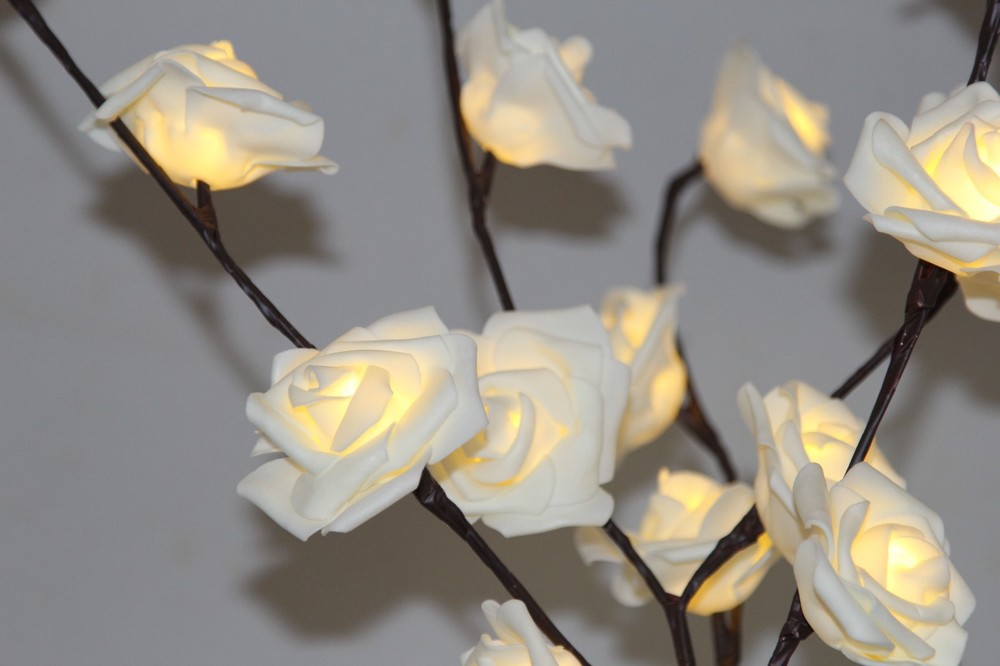 White Rose LED Twig Light Tree Artificial Flower Branch Flexible Vase Table 50cm