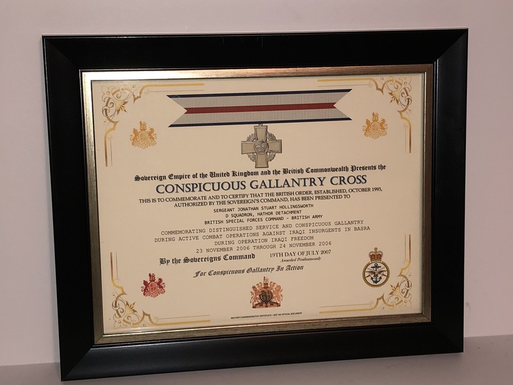 CONSPICUOUS GALLANTRY CROSS [UK] COMMEMORATIVE CERTIFICATE ~ Type 1