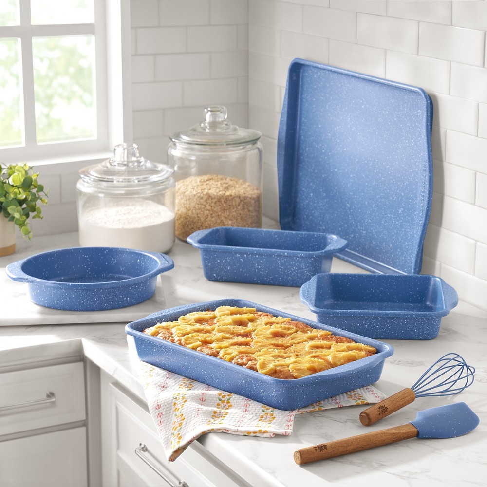 7-Piece Aluminized Steel Bakeware Set Nonstick Blue Speckle