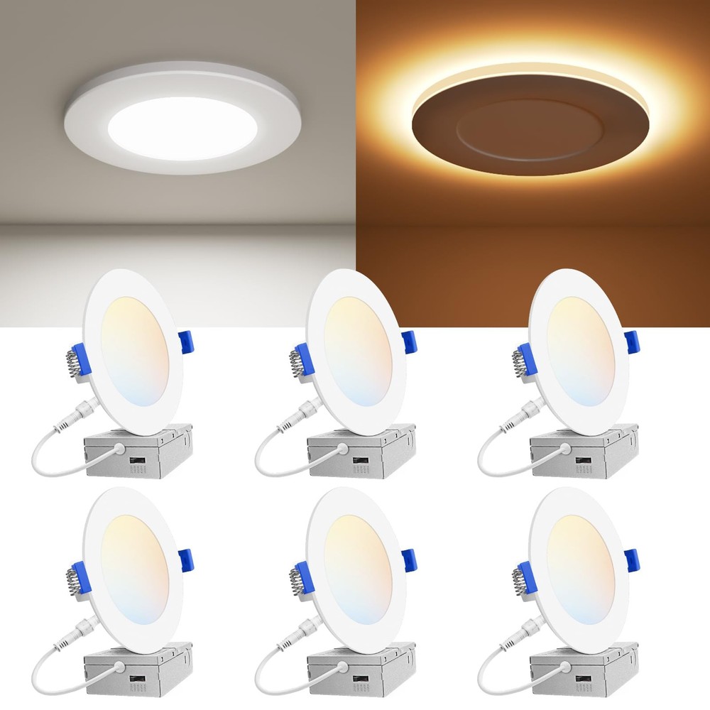 6 Pack 4 Inch 5CCT LED Recessed Ceiling Light Panel Dimmable with Night Light