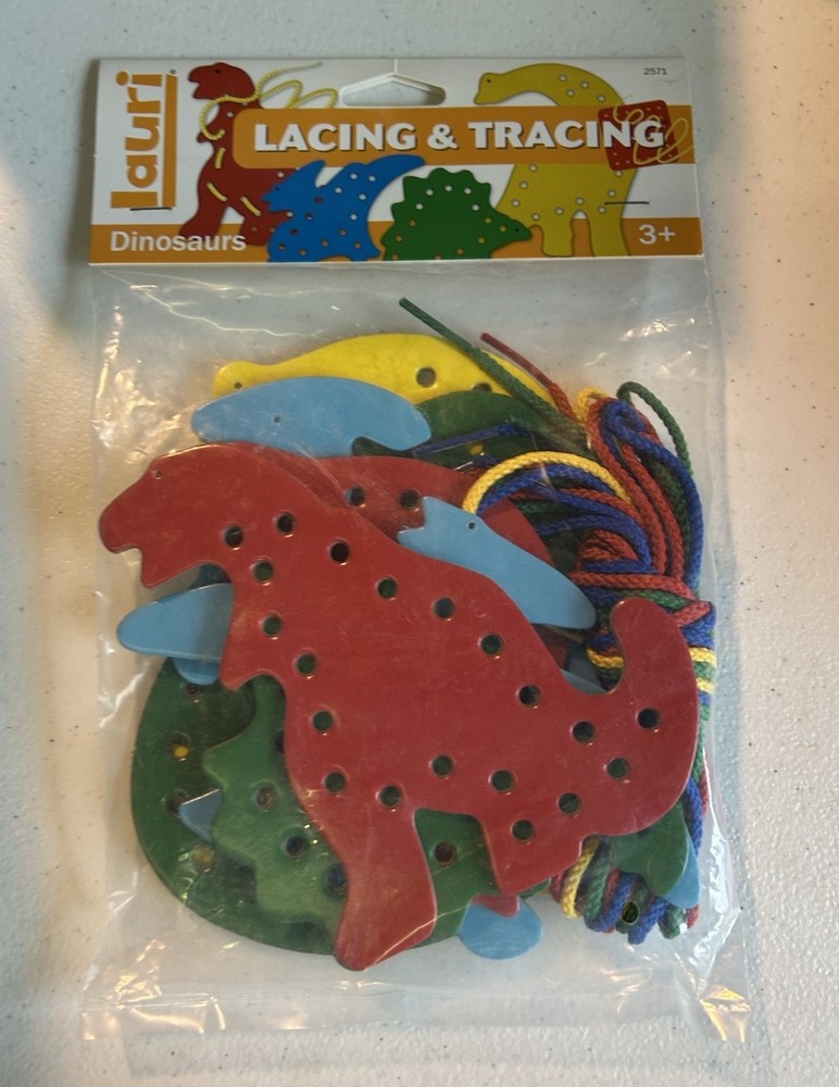 Lauri Lacing & Tracing Dinosaurs: 7 Cardboard Dinos; 7 Strings In Package