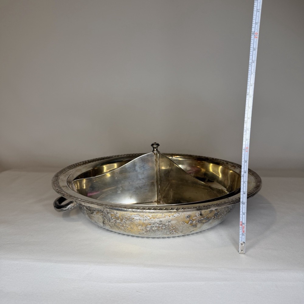 Vintage Silver Plate Divided Two-piece Serving Bowls w/Raised Scroll Edge
