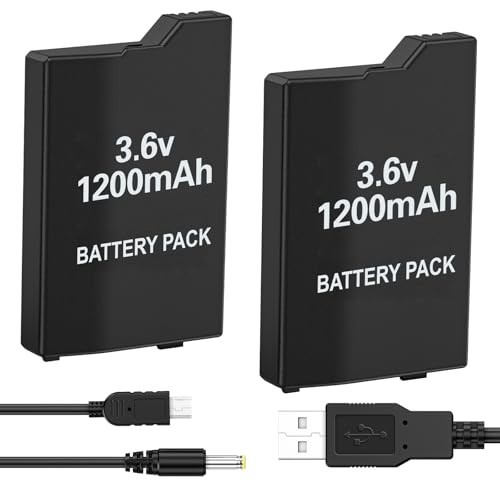 Replacement PSP Batteries 2Pcs 3.6V 1200mAh Lithium Polymer + USB Charging Cable