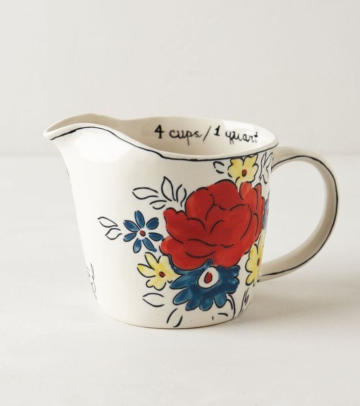 Anthropologie Measuring Cup MOLLY HATCH Pitcher FLOWERPATCH Quart Handle NWT