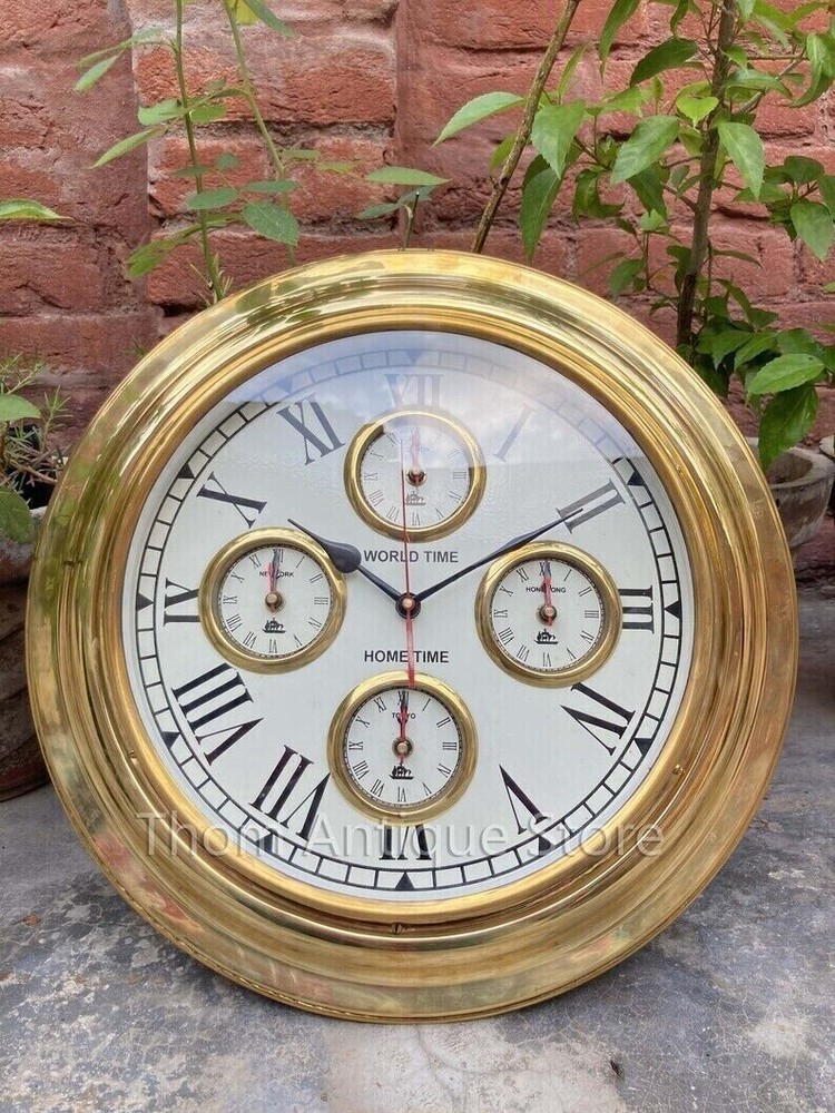 Nautical Solid Brass World Time 17" Nautical Ship's Wall Clock / Home Decor