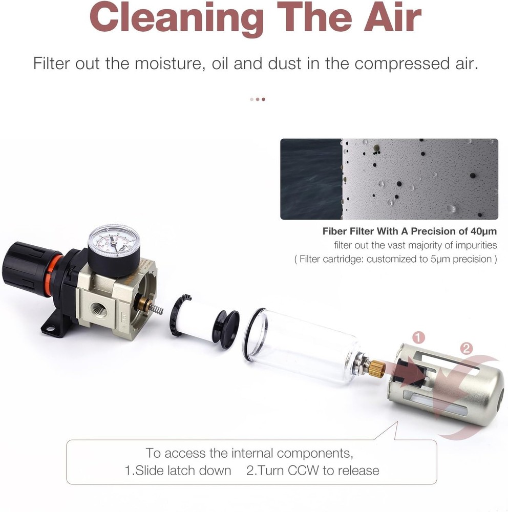 Compact 1/4'' NPT Air Filter Regulator - Efficient Pressure Control & Filtration