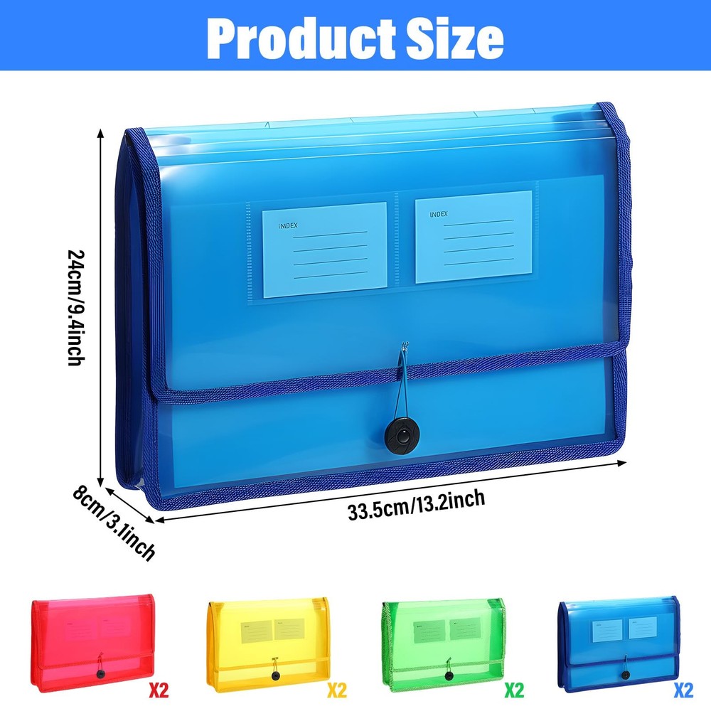 8 Pack Plastic File Wallet Document Organizer with Flap and Cord Closure, 3.1...