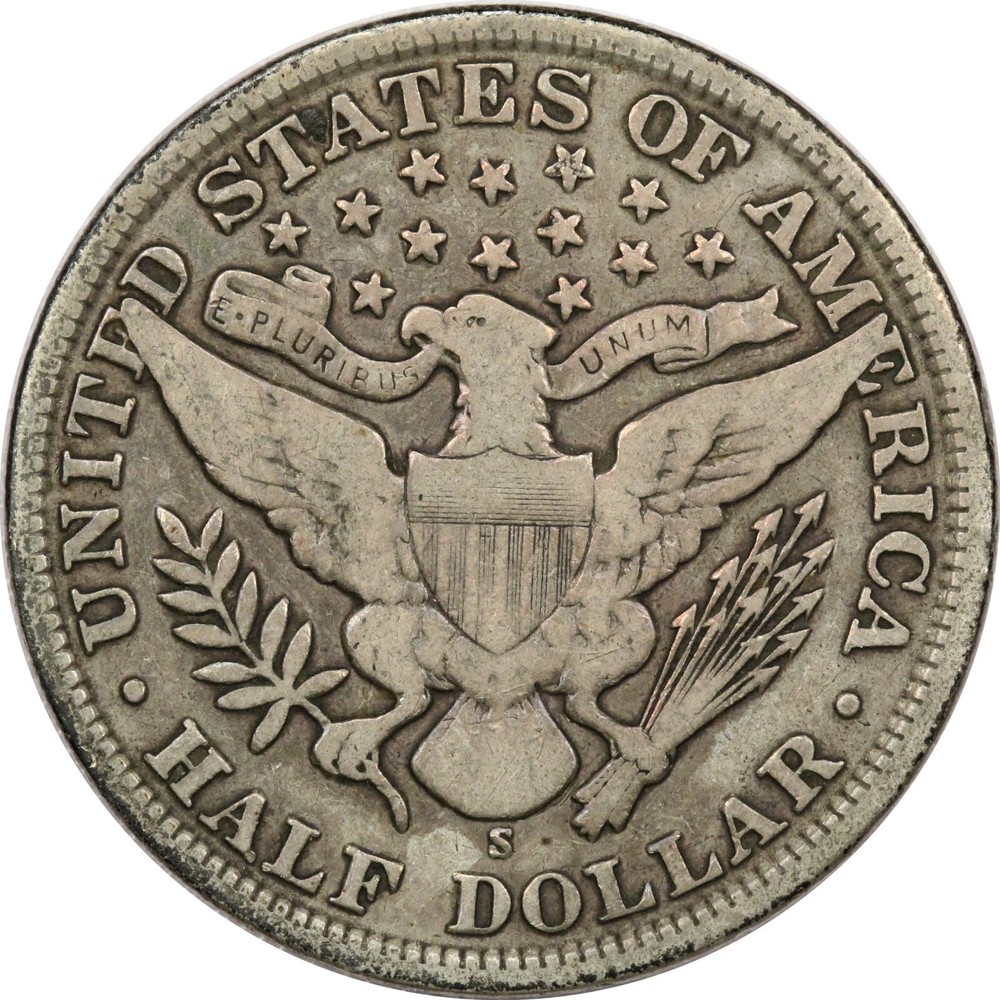 1907-S Barber Half Dollar 50C, Fine F