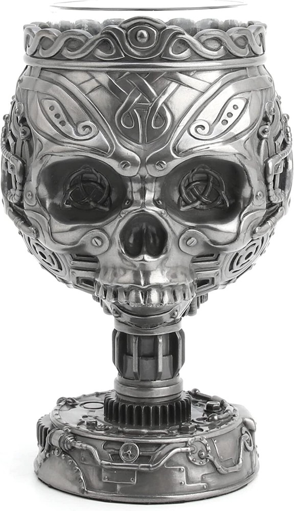 6 3/4" Tall Steampunk Celtic Knot Pattern Skull Stand Voltive Candle Holder