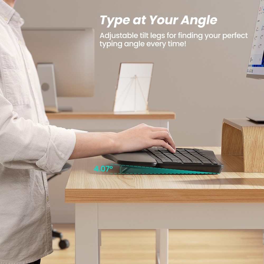 Nulea Wireless Ergonomic Keyboard, Split Keyboard with Cushioned Wrist Rest, ...