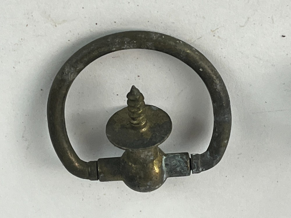 3 Antique Solid Brass Drawer Pulls - Drop Ring Pull Knobs - Victorian Colonial