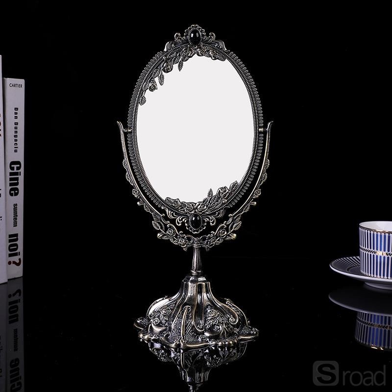 Retro Oval Metal Makeup Mirror, Desktop Vanity Mirror For Dressing Table, Silver
