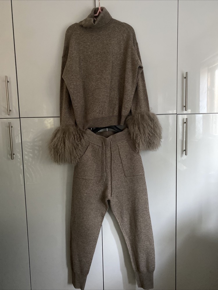 Twenty Fall Wool & Mongolian Fur Co Ord Tracksuit Set Size M