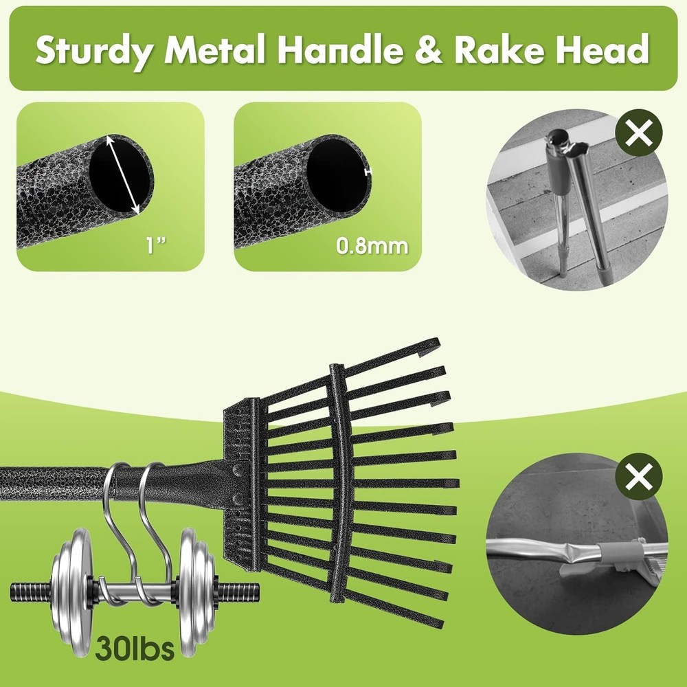 Durable 11-Tine Garden Rake for Effortless Leaf Cleanup - 60” Adjustable Handle