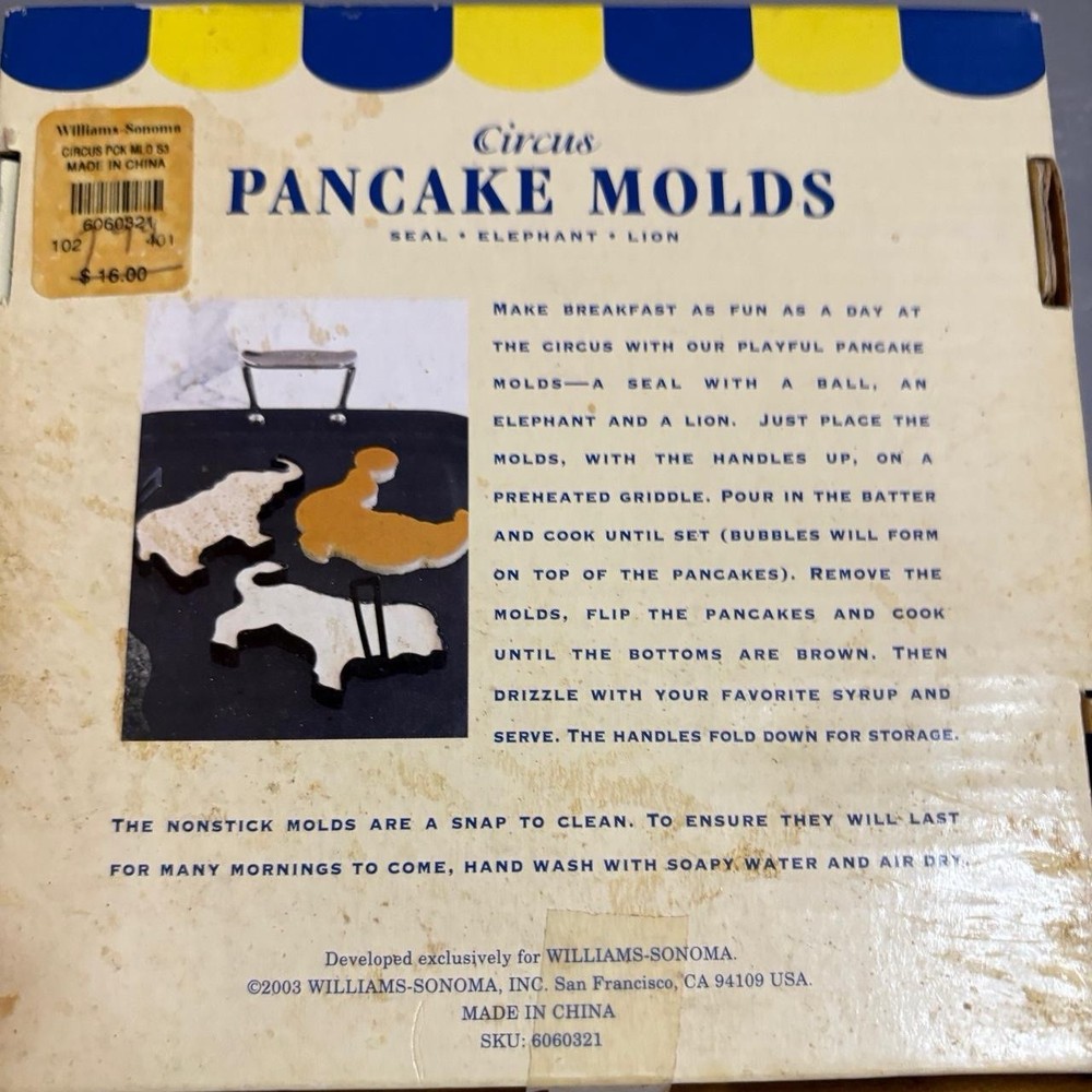 Williams Sonoma CIRCUS PANCAKE MOLDS (3)