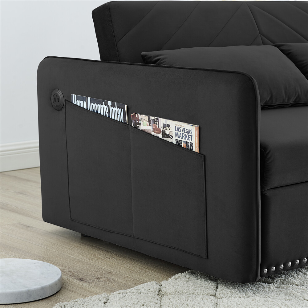 3-in-1 Sleeper Sofa Bed Adjustable sleeper with pull-out bed w/USB Port & Pillow