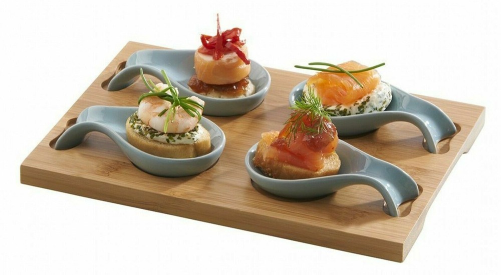 Typhoon 4 Mini Spoons & Bamboo Board Serving Set Tasting Platter