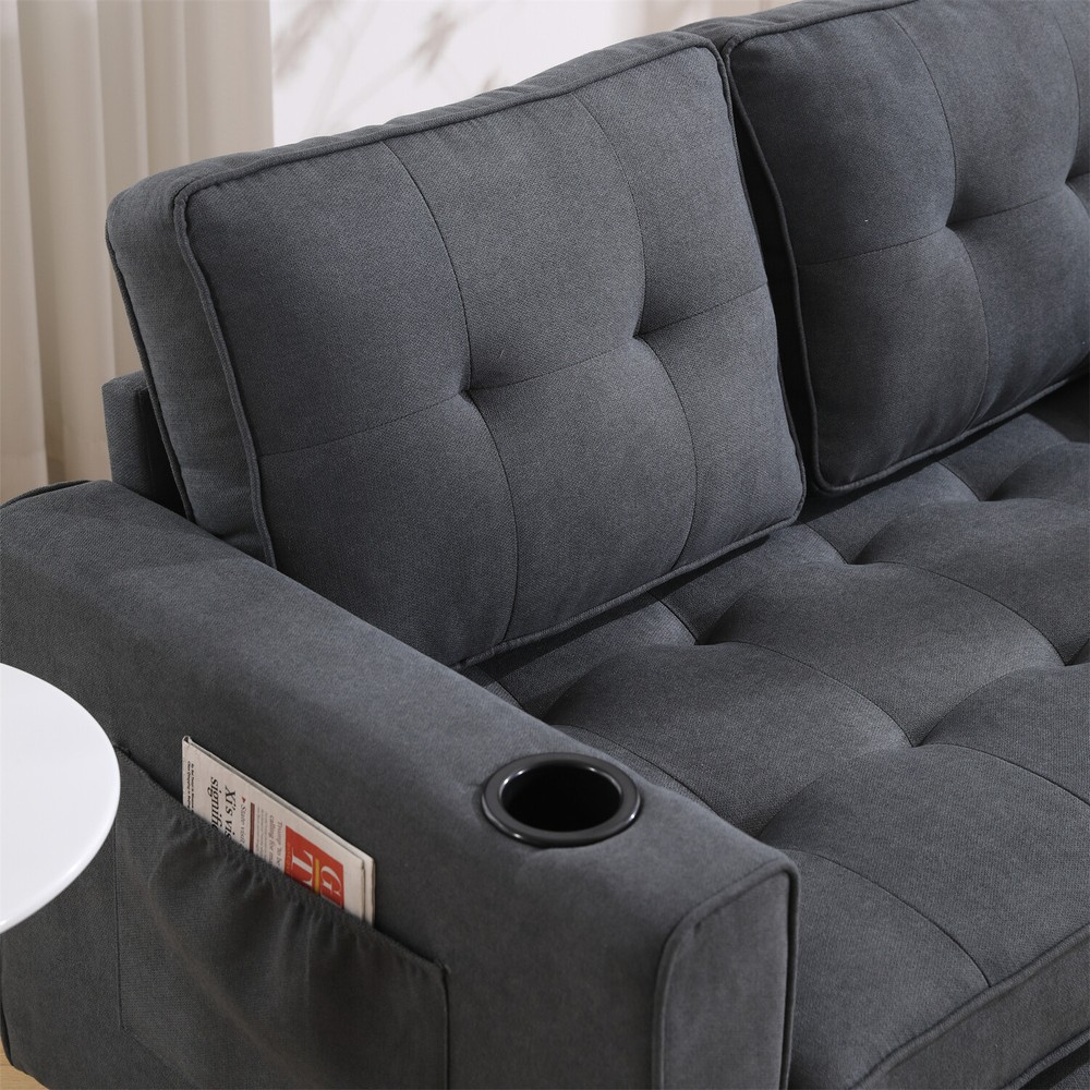 Convertible Sofa Bed Loveseat Futon Sofa Couch w/ Pull Out Bed Dark Gray