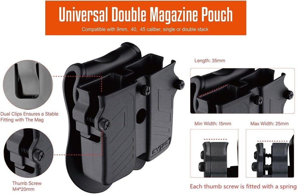 Compact Polymer Paddle Holster: Fits 9mm & .40 Caliber Dual Stack Magazines