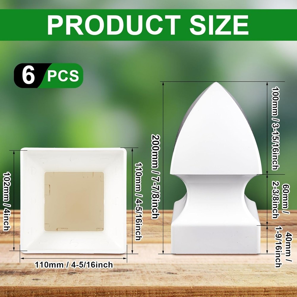 Lothee 6 Pcs Vinyl Post Cap Gothic Caps Decking 4'' X 4'', White