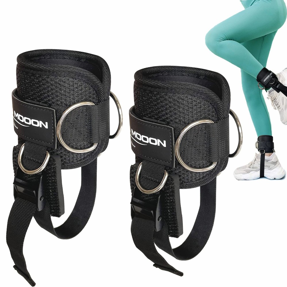 Ankle Straps for Cable Machine Accessories, Adjustable Buckle Pair, Black