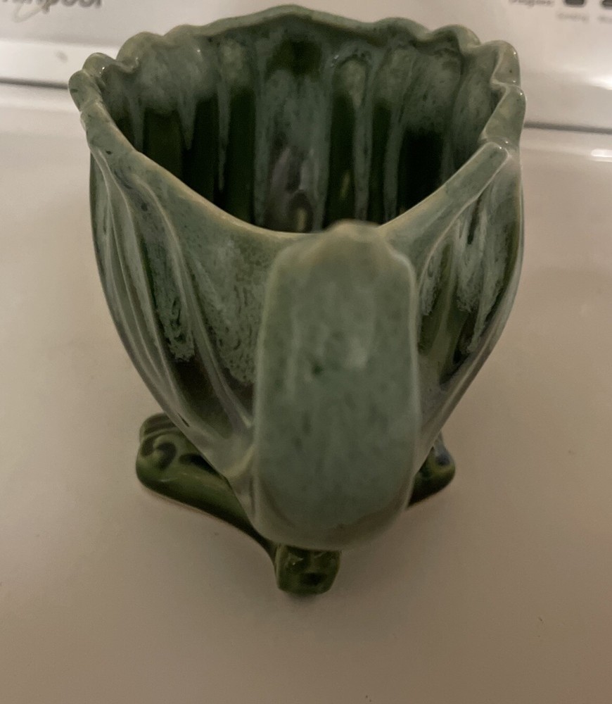 Vintage Small Cornucopia Design Green With Drip Pattern Planter Dish USA 130
