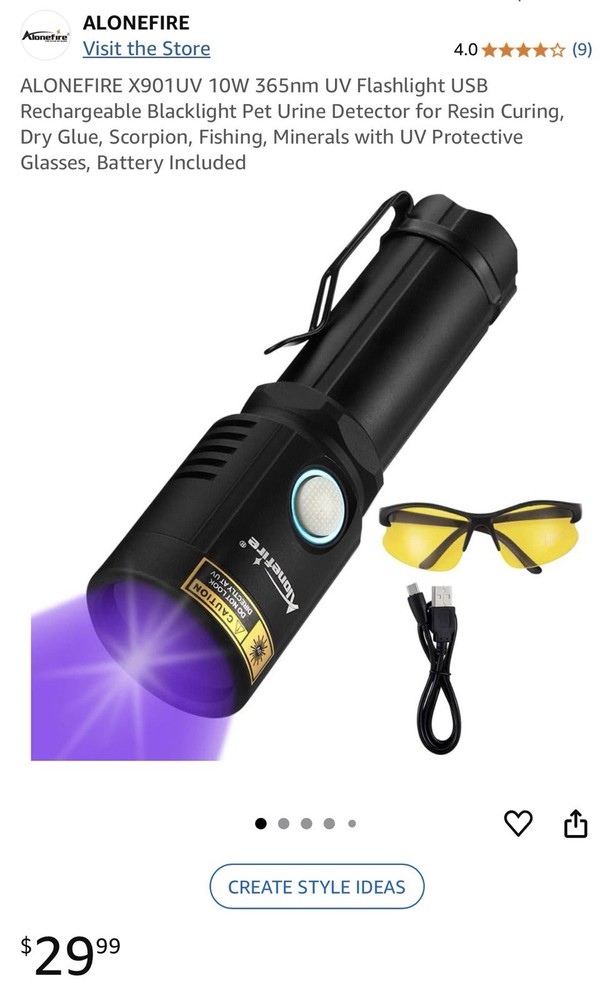 UV Flashlight Strong 45 W USB, Rechargable