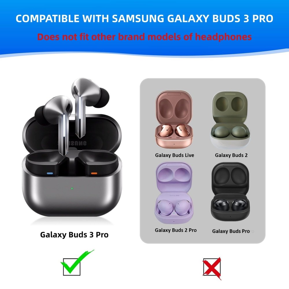Memory Foam Ear Tips for Galaxy Buds3 Pro, Replacement Earbud S/M/L, Black