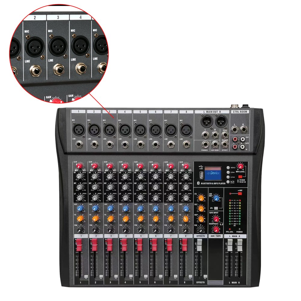 8 Channel Professional Digital Bluetooth Live Studio Audio Mixer Power Mixing
