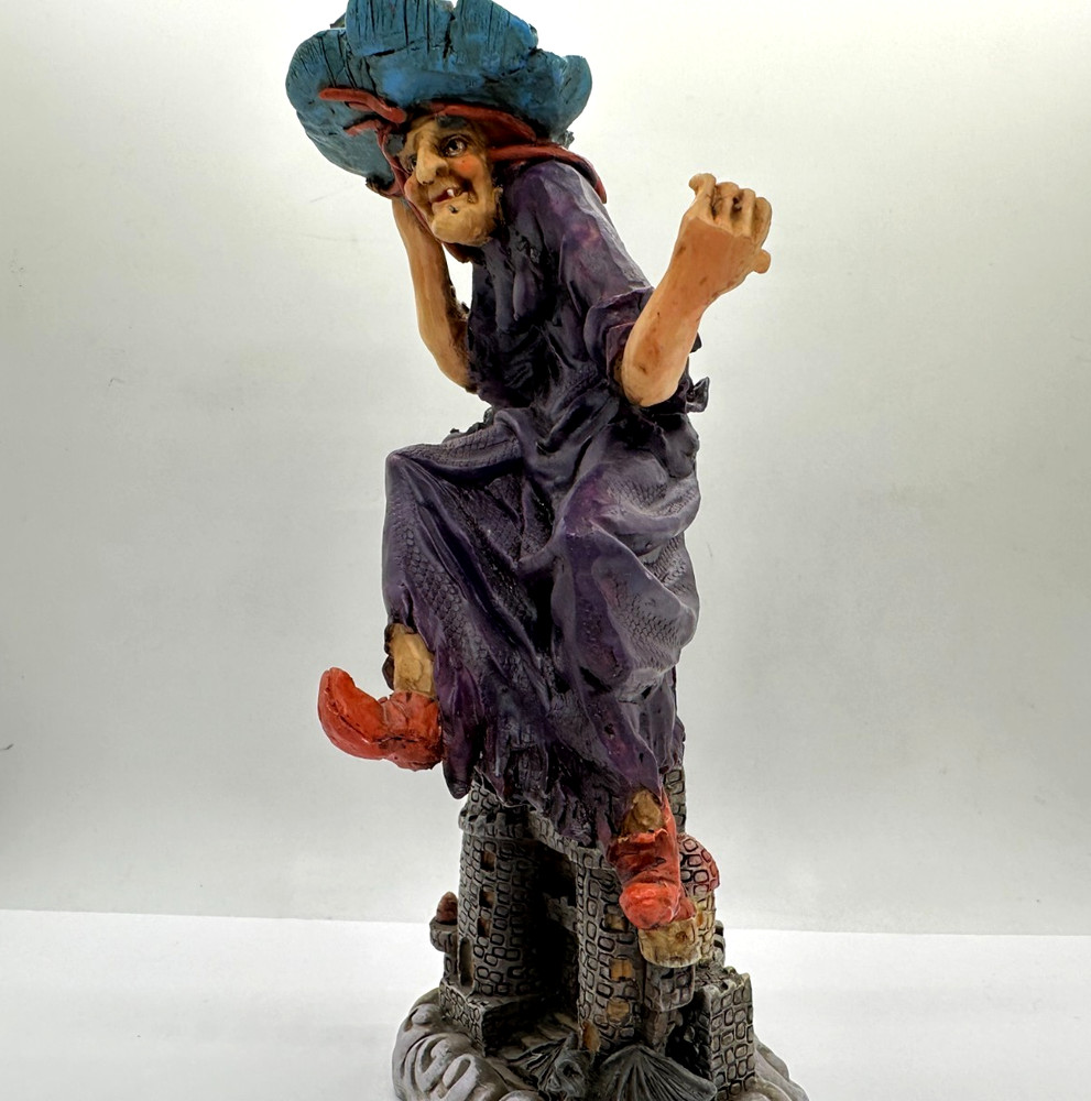 9" Floating Witch Over Castle & Bat Resin Figure