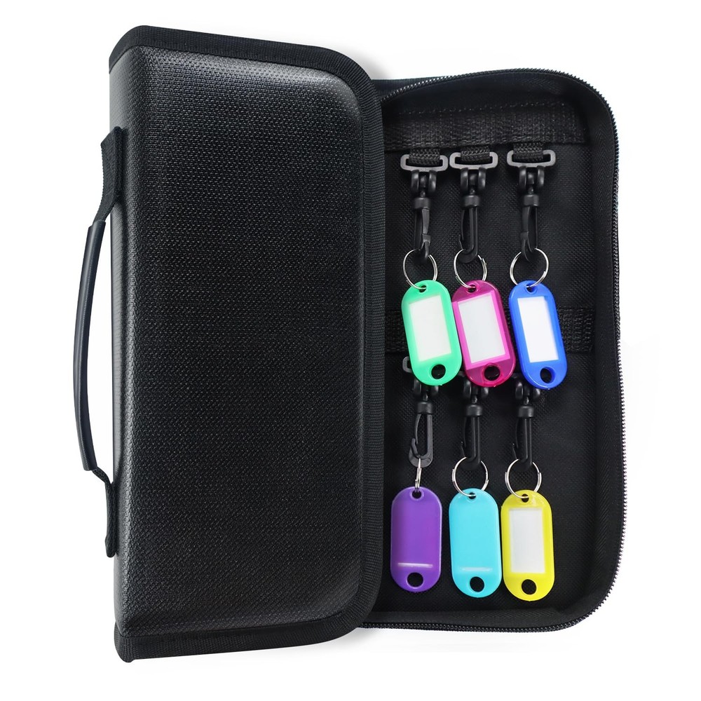 Zippered Key Case with Handle Key Organizer Waterproof 12 Key Hooks Tags