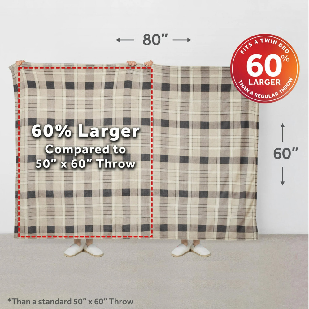 Sunbeam Microplush Oversized Heated Throw / Blanket 60" x 80" 4 Heat Settings