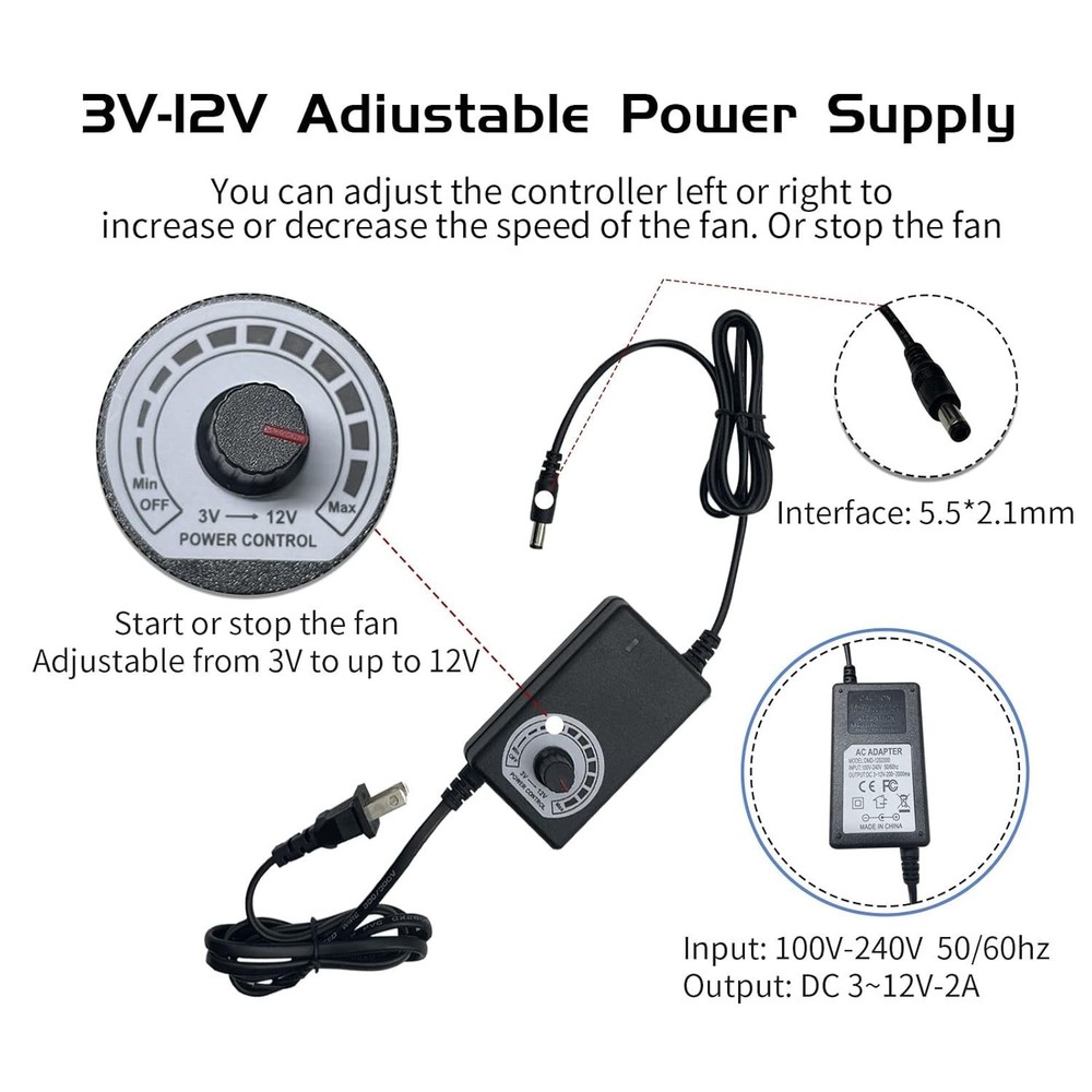 120mm Computer Fan, AC Plug w/ Speed Controller | Dual Ball Bearing (Easy Cloud)