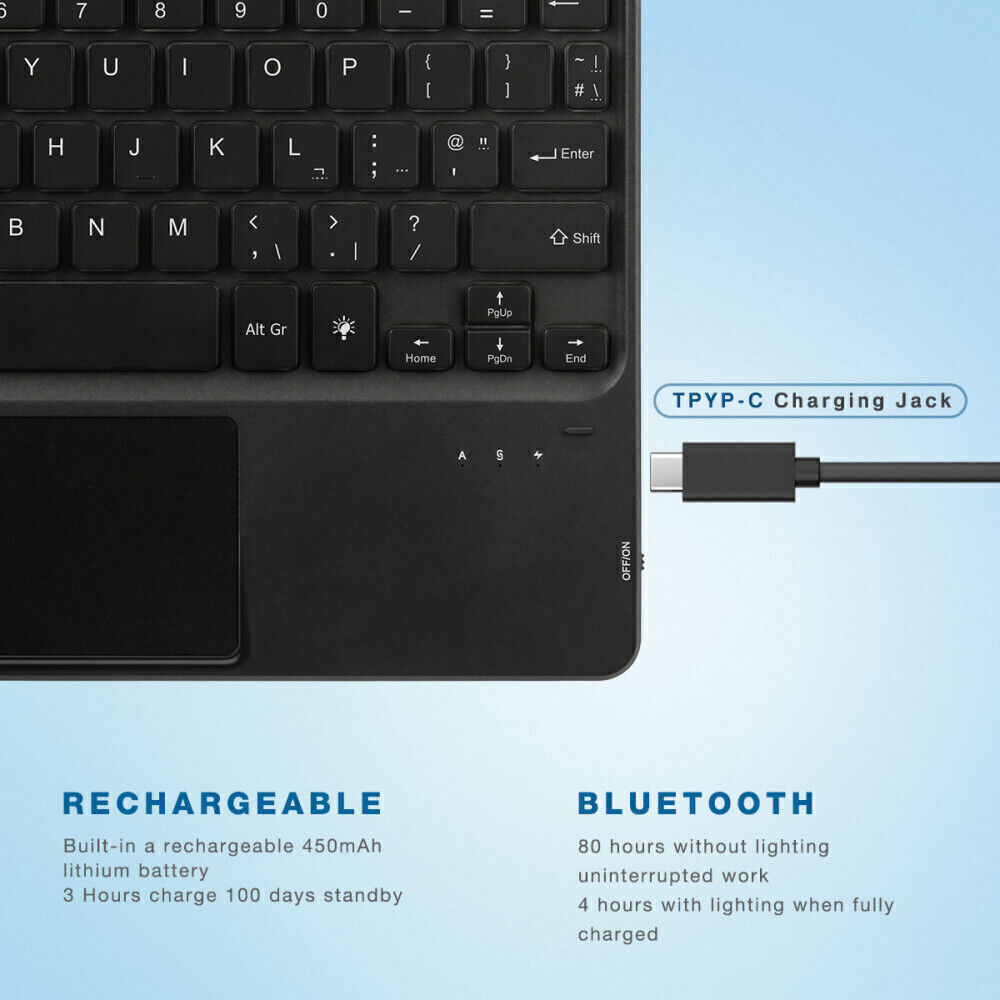 Rechargeable Backlit Bluetooth Touchpad Keyboard Mouse For Android IOS Tablet PC
