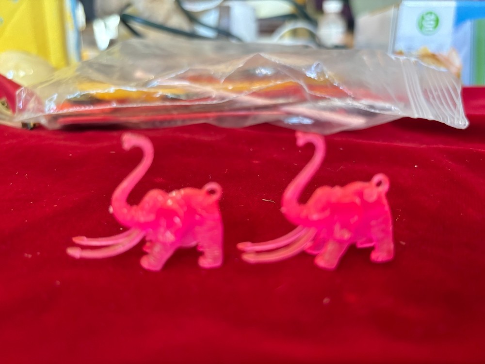 Celluloid Drink Markers Two Florescent Pink Elephants