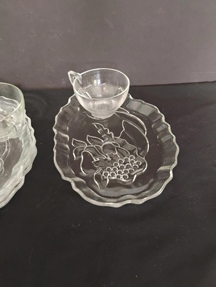 Vintage Indiana Glass Cornucopia Pattern 2 pc Snack Set, 4 sets total