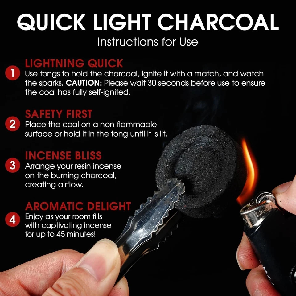 100 Pack Quick Light Charcoal Tablets for Incense - 33Mm Resin Burner