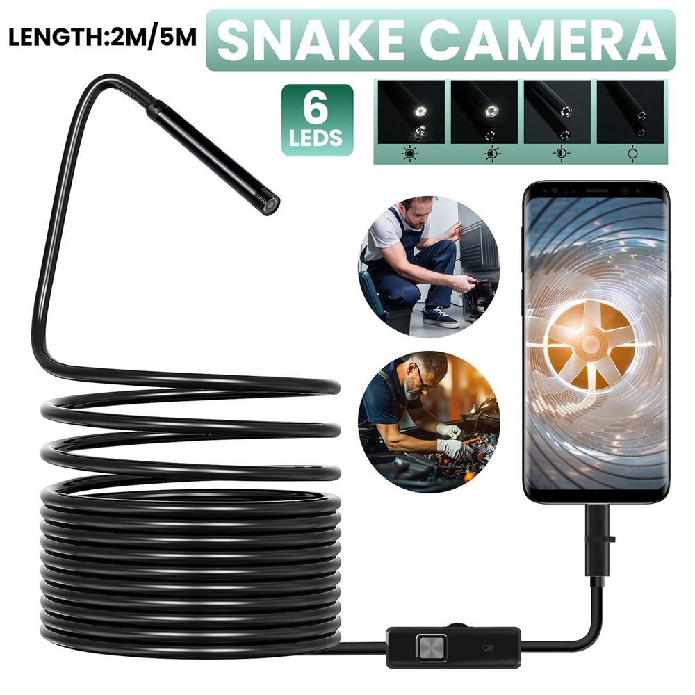6LED USB Snake Endoscope Borescope HD Inspection Camera Scope For Android Type C
