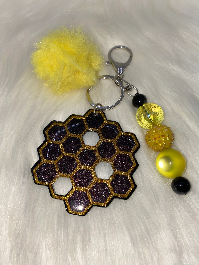 Honeycomb Keychain with Bubblegum Beads