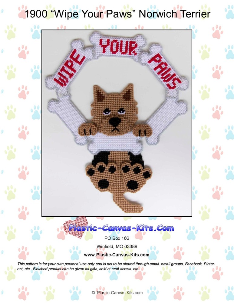 Wipe Your Paws - Norwich Terrier - Plastic Canvas Pattern or Kit