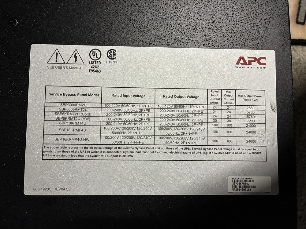APC Service Bypass Panel