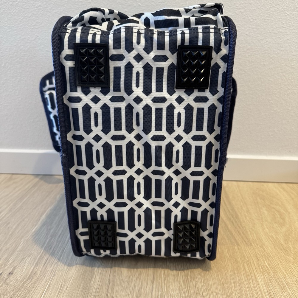 Craft Hobby Bag Sturdy Handles EUC Pockets Zippers Blue White Structured Bottom